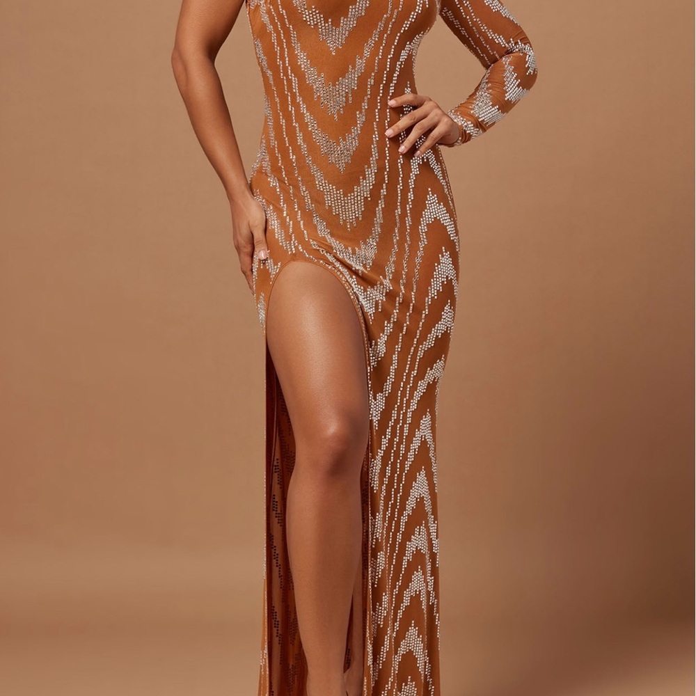 One Shoulder Brown Dress
